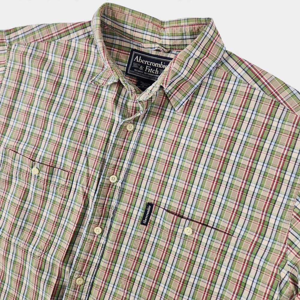 Vintage Abercrombie & Fitch Plaid Shirt Mens Medium Cotton Woven Short Sleeve